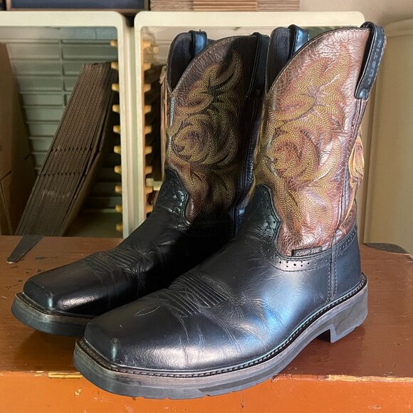 JUSTIN Men’s Size 10 D Composite Toe Black Brown Cowboy Work Boots WK4818 - Picture 1 of 11